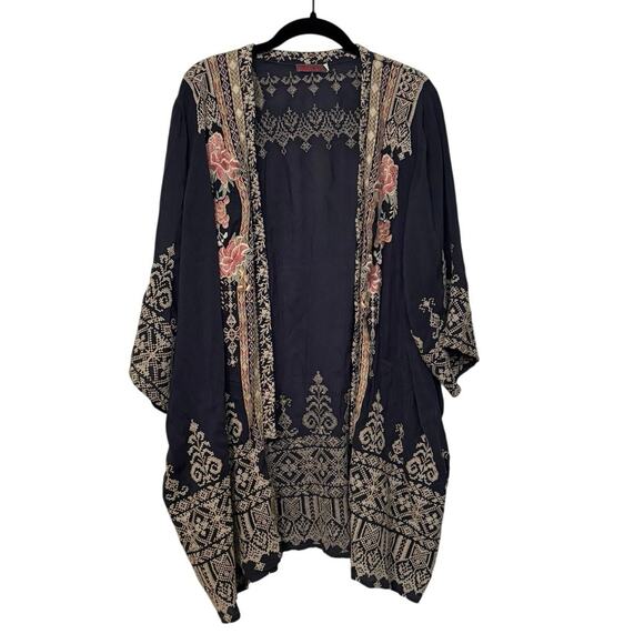 Johnny Was Navy Floral Embroidered Helena Kimono Cardigan Size Medium - Picture 1 of 4